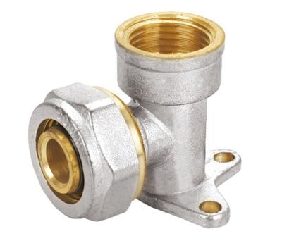 China Brass Pex Al Pex Pipe Fittings , Nickel Plated Female Wall Plate Elbow for sale
