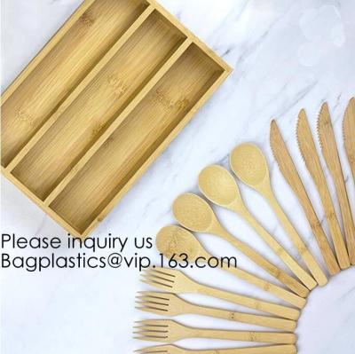 China 12-Piece Reusable Bamboo Flatware Set with Portable Storage Case,Chopping Board,Cheese Board,Pizza Board,Drawer Organzie for sale