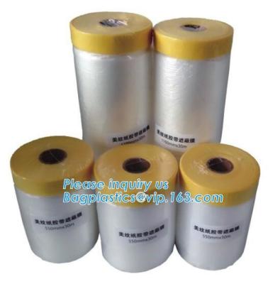 China Disposable PE Pre-Taped Self Static Cling Masking Film, Cover Mask Plastic Drop Film PE Protection Film With Tape for sale
