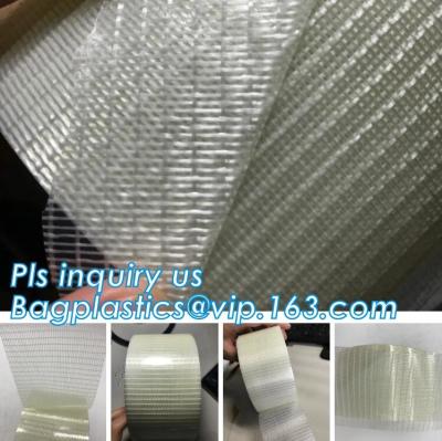 China Glass Mesh carpet tape,PET film glass fiber mesh tape,Fiberglass mesh tape for gypsum,160Mic Backing Fiberglass Double S for sale