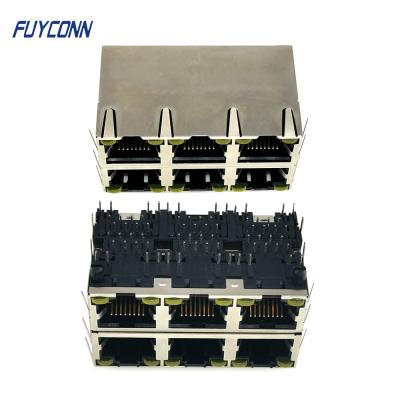 China 2x3 6 Ports Female RJ45 Connector PCB 48 Pin Modular Jack Connector for sale