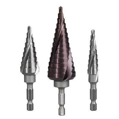 China Impact 4-30mm HSS Step Drill Two Spiral Flute 1/4 Inch Hex Quick Change Shank for sale