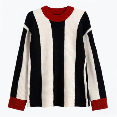 China 2024 New Women's Sweater Round Neck Stripe Versatile Loose Long sleeved Knitted Top Casual Academy Style for sale