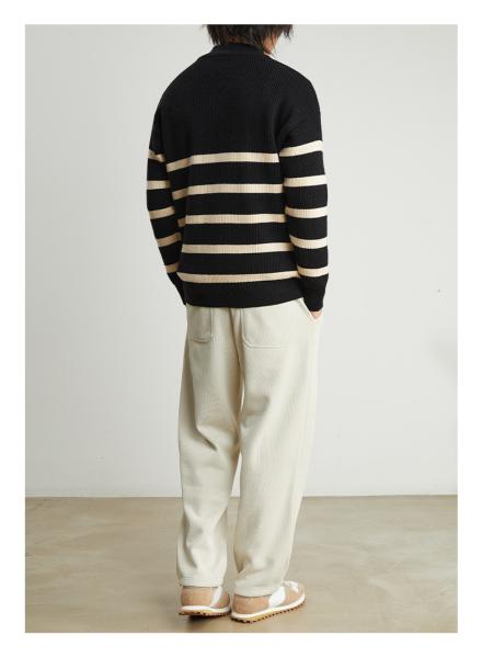 Quality High-Performance Men s Sweaters with Ribbed Collar Style and Half zip striped for sale