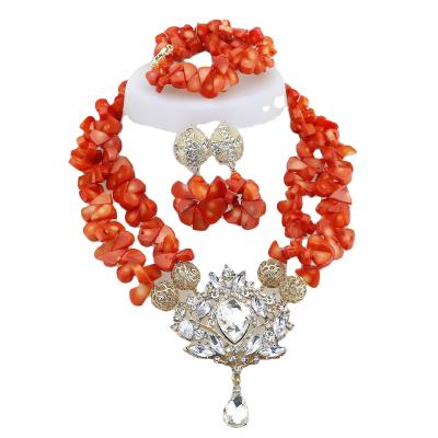 China Good quality Elegant African Beads Jewelry Sets Senegal/ghana Wedding Handmade Jewelry Women's Golden Wedding Jewelry Sets for sale