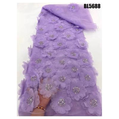 China Unique 3D flowers African French lace fabric Austria tulle lace embroidery lace wedding bridal dress Ghana fashion fabric for sale