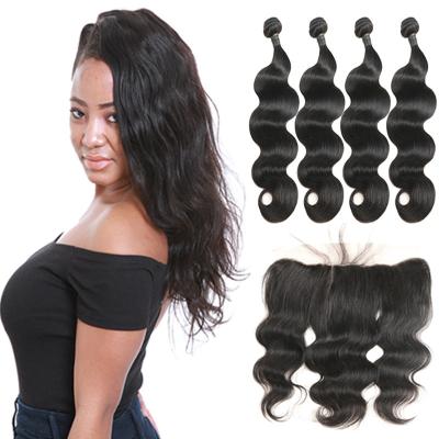 China Unprocessed Brazilian Remy Human Hair Extensions Body Weave Lace Frontal for sale
