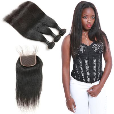 China 9A Pure Indian Human Hair Bundles , 100 Raw Virgin Indian Hair Lace Closure for sale