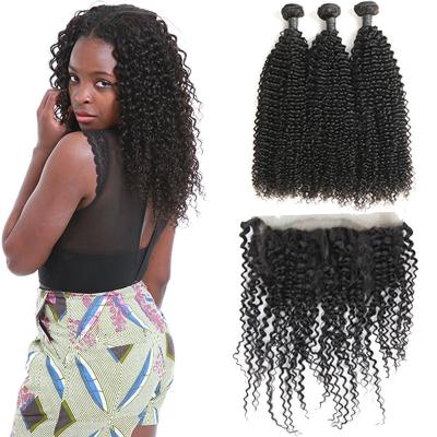 China Unprocessed 360 Lace Frontal Weave Kinky Curl 3 Bundles No Damaged Hair for sale