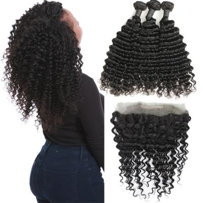 China Real Transparent 360 Lace Frontal Closure 3 Bundles Deep Wave No Tangle for sale