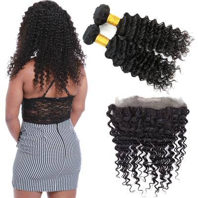 China Double Weft 360 Lace Frontal Closure / 18 Inch 360 Lace Frontal Deep Wave for sale