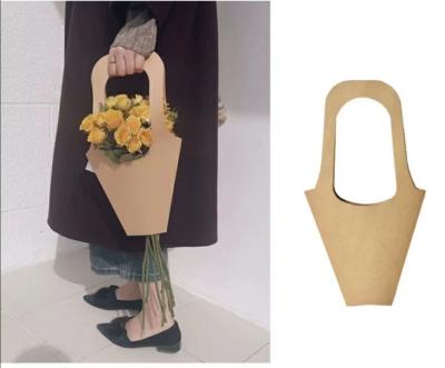 China S M L Kraft Paper Flower Bags Flexiloop Handle Festive Packaging for sale