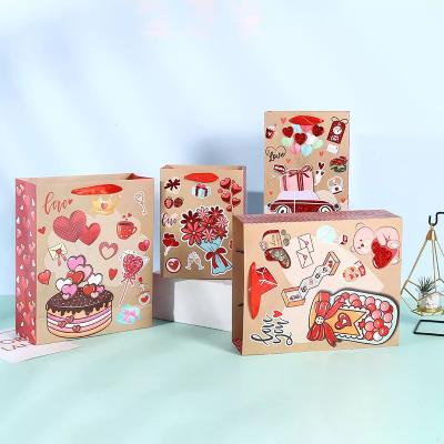 China Ribbon Handle Christmas Kraft Paper Bags Decorating Paper Bag For Valentine'S Day for sale