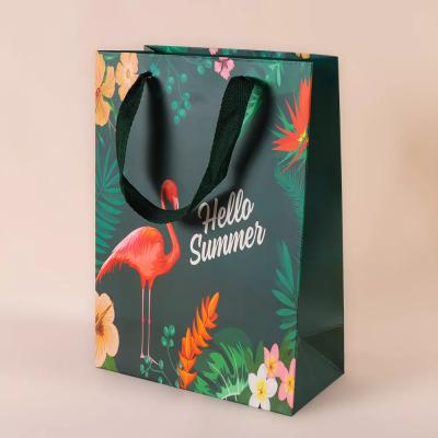 China Sock Personalised Paper Shopping Bags Flamingo Printed Paper Carry Bags With Handles for sale