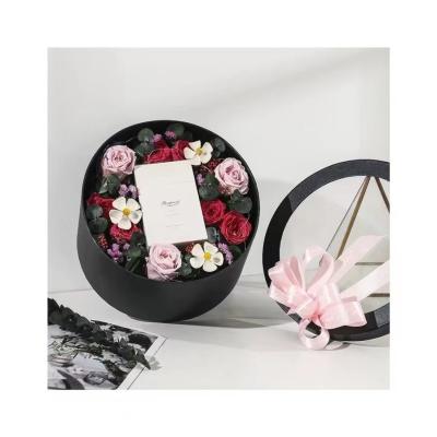 China Oilproof Round Cardboard Flower Bouquet Boxes With Clear Lids for sale