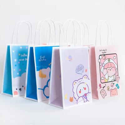 China 120gsm Bear Print Recyclable Kraft Paper Bags Custom Shopping Paper Bag For Food for sale
