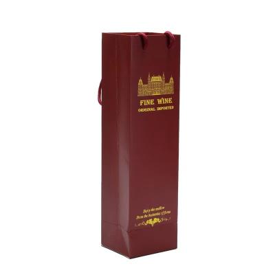 China Luxury Gift Packaging Custom Printed Bottle Wine Paper Bags Dark Red Wine Bottle Paper Bags With Handles for sale