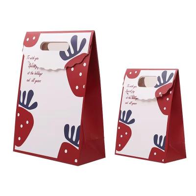 China 130gsm Strawberry Print Present Paper Bags Ivory Board Box 40cm*12cm*30cm for sale