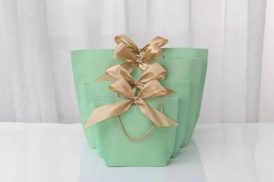 China Stempeln Logo Light Green Cosmetic Shopping-Taschen-Fliegen-Band-der weißen Geschenk-Tasche zu verkaufen