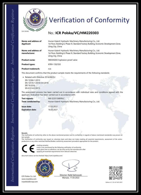 Verification of Conformity - Changsha Kaienli Hydraulic Technology Co., Ltd.