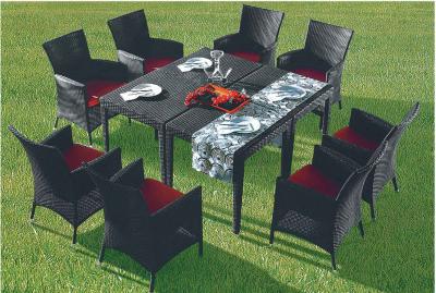 China YLX-RN-047 Black Rattan Chair with Red Cushion and Rectangle Table for sale