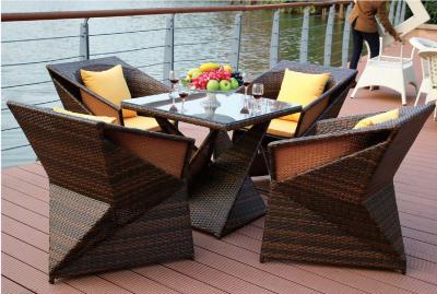 China YLX-RN-066 Gradient Color Black with Coffee Diamond PE Rattan Chair and Table for sale