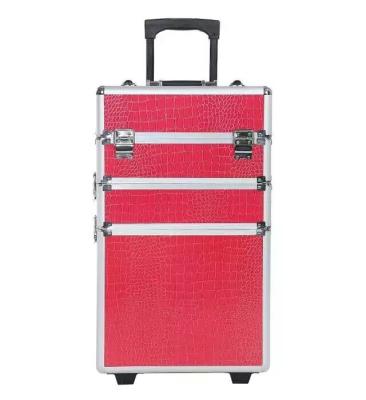 China 3 in 1 Professional Red Pro Makeup Case With Trolley,Aluminum Trolley Makeup Case for sale