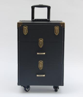 China PU Leather Lockable Pro Makeup Case With Wheels And Two Drawers For Storage for sale