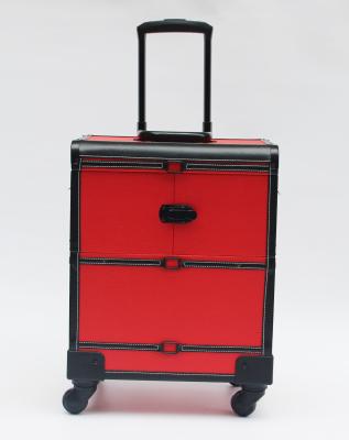 China Red Professional Makeup Artist Case , Durable Makeup Trolley Case With Wheels for sale