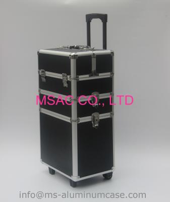 China Favorable caja negra del maquillaje con dos el MDF del grueso de las cerraduras 4m m y el panel de aluminio en venta