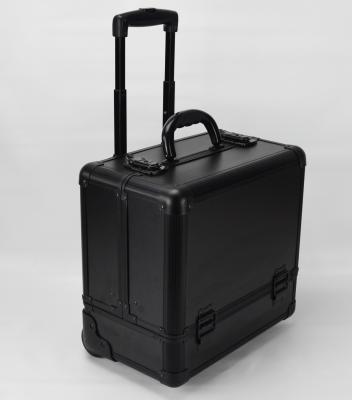 China Black Small Rolling Makeup Trolley Case Size 360 * 250 * 360mm / Aluminum Pro Makeup Box for sale