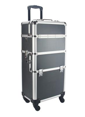 China Aluminum Rolling Makeup Cases, Aluminum Trolley Makup Cases With Tray for sale