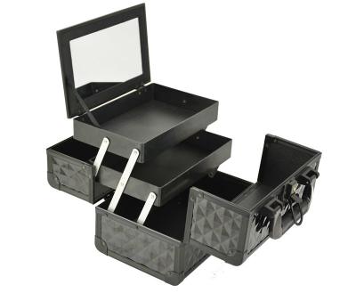 China Black Small Aluminum Cosmetic Train Case With Mirror Inside, Professional Makeup Case for sale