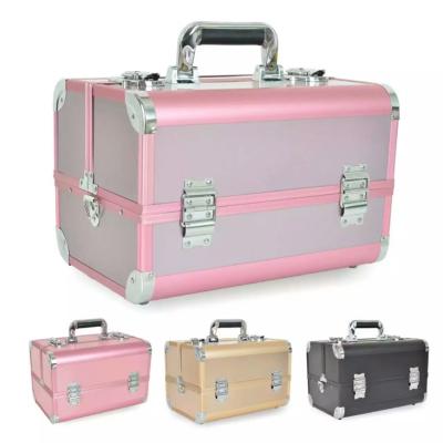 China Portable Aluminum Beauty Case With Shoulder Strap, Plastic Trays Inside Aluminum Makeup Case To Storage Toiletry Artist for sale