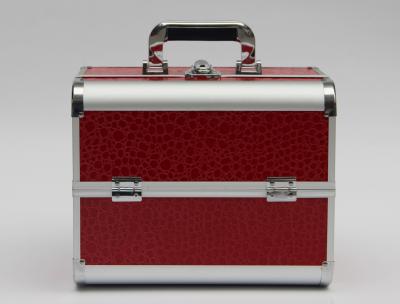 China PU Aluminum Cosmetic Case Carry Cosmetics And Tools Red Leather Panel With One Lock for sale