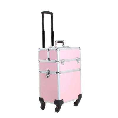Cina Rolling Makeup Train Case Hairdressing Trolley Stylist Beauty Salon Cosmetic Luggage Travel Organizer Makeup Case in vendita