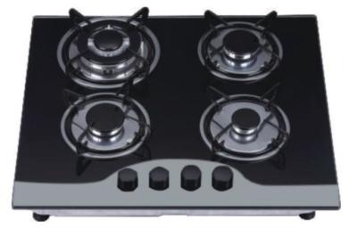 China Durable Four Burner Gas Cooker Hob Built In Installation Black Tempered Glass Material for sale