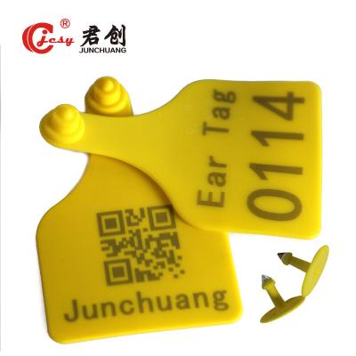 China JCET006 Etiqueta de oreja de animal con código de barras Amarillo Verde Naranja 73 X 115 mm en venta