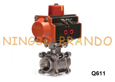 China 1'' Thread Stainless Steel 3 Piece Ball Valve With Pneumatic Actuator for sale