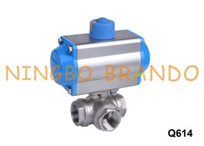 China DN25 1'' Air Actuated Pneumatic Three Way Ball Valve Stainless Steel for sale