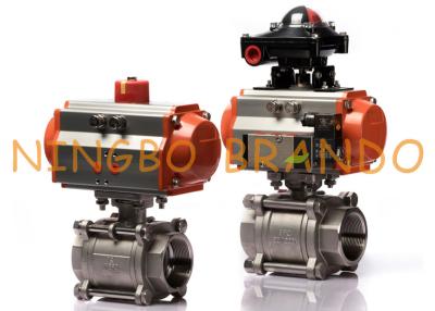 China Pneumatic Actuator Threaded 3 Piece Ball Valve With Limit Switch Box for sale