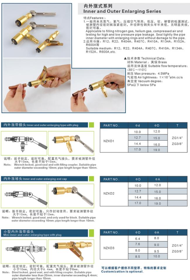 High Air Tightness Refrigeration Couplings Inner And Outer Enlarging Series 0