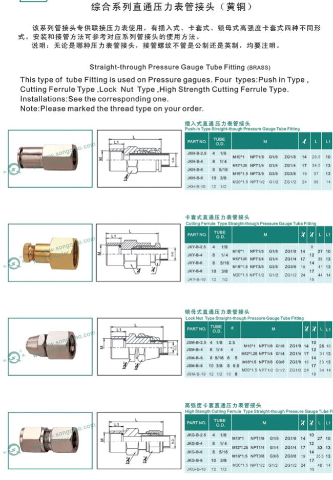 Pressure Gauge Pneumatic Connectors Fittings Straight - Through In Brass Nickle Plated 0