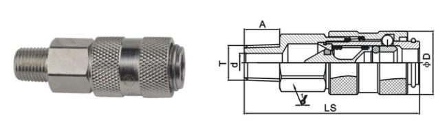 Single Shut - Off Pneumatic Quick Connect Coupling LSQ-19 Rectus 19KA In Brass 0