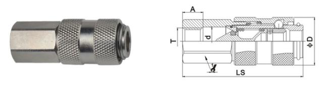 Single Shut - Off Pneumatic Quick Connect Coupling LSQ-19 Rectus 19KA In Brass 2