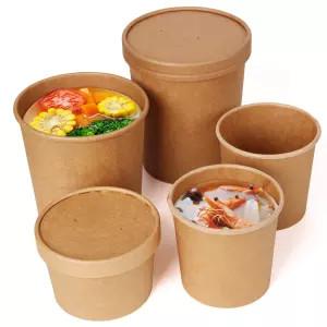 China Printed SGS Microwavable Kraft Paper Bowls With Lid for sale