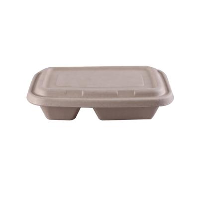 China 2 Compartment  Varnishing Sugarcane Bagasse Takeaway Boxes for sale