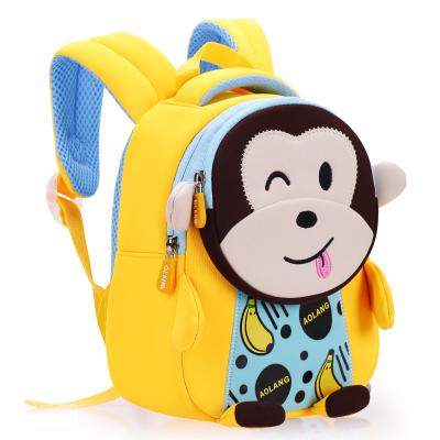 China Monkey Waterproof Kids Backpack Neoprene 3D Cute Cartoon Anti Lost Schoolbags 2 Sizes for sale