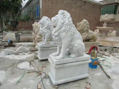 China Garden decoration statues outdoor granite handcarved lions sculptures white beige colour stone lions for sale