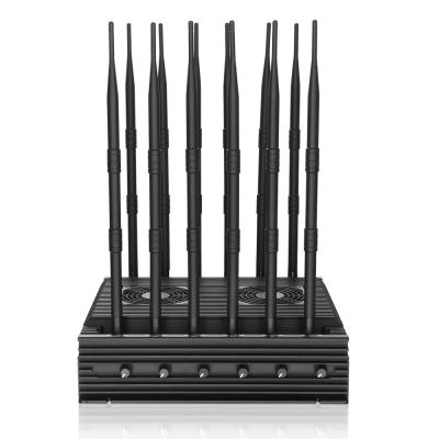 China New powerful 12 antennas jammer block 2G3G4G5GGPSL1GPSL2-L5,GPSL3-L4 ,WIF,ILojack,98W output power cover range up to 80m for sale